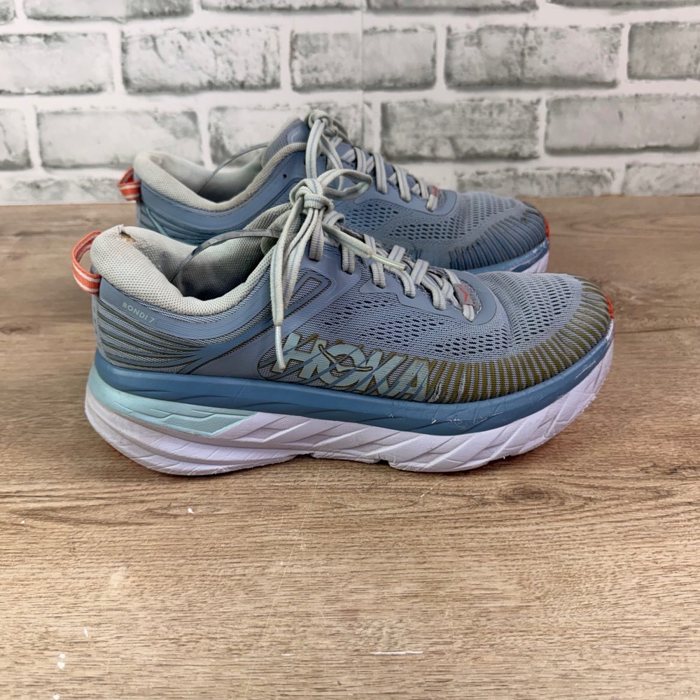 Hoka One One Bondi 7 Running Shoe Mesh Blue Women Size 8
